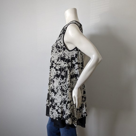 Papillon - Black w/ Cream Floral Sleeveless Tunic Top - Size S - Picture 5 of 9
